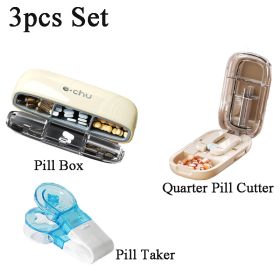 Portable Pill Organizer 3 Times A Day Pill Box Compartments Travel Pill Holder for Vitamins Medicines Small Pocket Medicine Case (Color: Cream 3Pcs SetB)