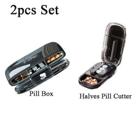 Portable Pill Organizer 3 Times A Day Pill Box Compartments Travel Pill Holder for Vitamins Medicines Small Pocket Medicine Case (Color: Black 2Pcs SetA)