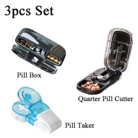 Portable Pill Organizer 3 Times A Day Pill Box Compartments Travel Pill Holder for Vitamins Medicines Small Pocket Medicine Case (Color: Black 3Pcs SetB)