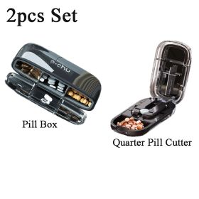 Portable Pill Organizer 3 Times A Day Pill Box Compartments Travel Pill Holder for Vitamins Medicines Small Pocket Medicine Case (Color: Black 2Pcs SetB)