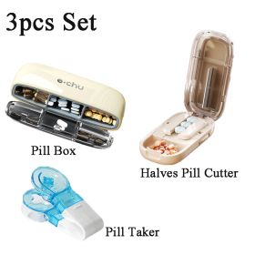 Portable Pill Organizer 3 Times A Day Pill Box Compartments Travel Pill Holder for Vitamins Medicines Small Pocket Medicine Case (Color: Cream 3Pcs SetA)