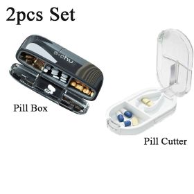Portable Pill Organizer 3 Times A Day Pill Box Compartments Travel Pill Holder for Vitamins Medicines Small Pocket Medicine Case (Color: Black 2Pcs Set)