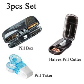 Portable Pill Organizer 3 Times A Day Pill Box Compartments Travel Pill Holder for Vitamins Medicines Small Pocket Medicine Case (Color: Black 3Pcs SetA)