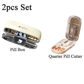 Portable Pill Organizer 3 Times A Day Pill Box Compartments Travel Pill Holder for Vitamins Medicines Small Pocket Medicine Case (Color: Cream 2Pcs SetB)