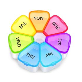 1pc Large Weekly Pill Organizer; 7 Day Portable Pill Box Case For Vitamin; Cod Liver Oil; Pills; Supplements; Flower Medicine Organizer-Arthritis (Color: Colorful Transparent)